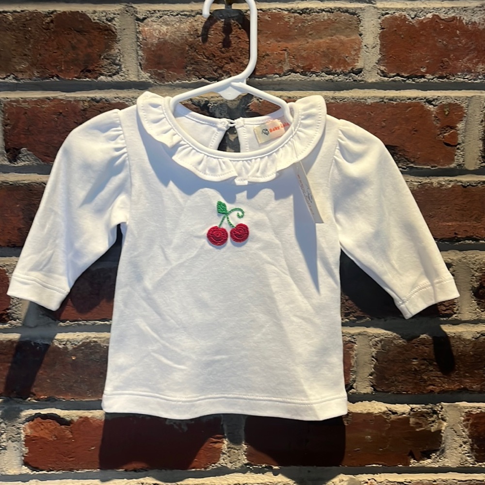 Baby Luigi Ruffle Neck Top with Crochet Cherries